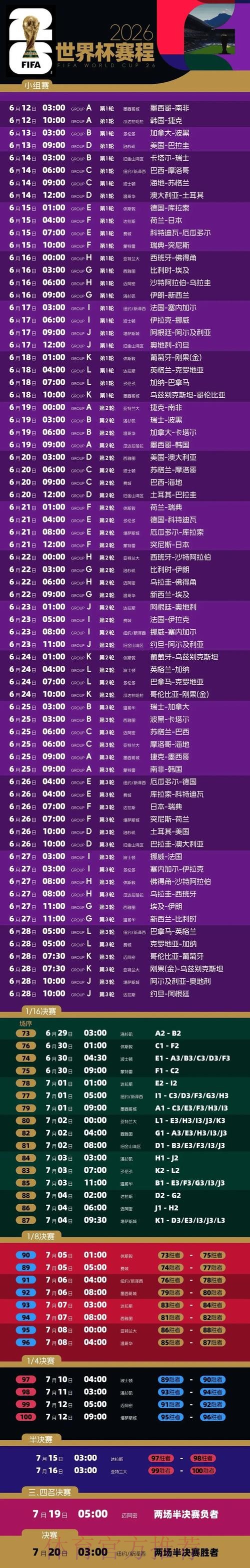 2026世界杯每日赛程一览实时赛程在哪里看